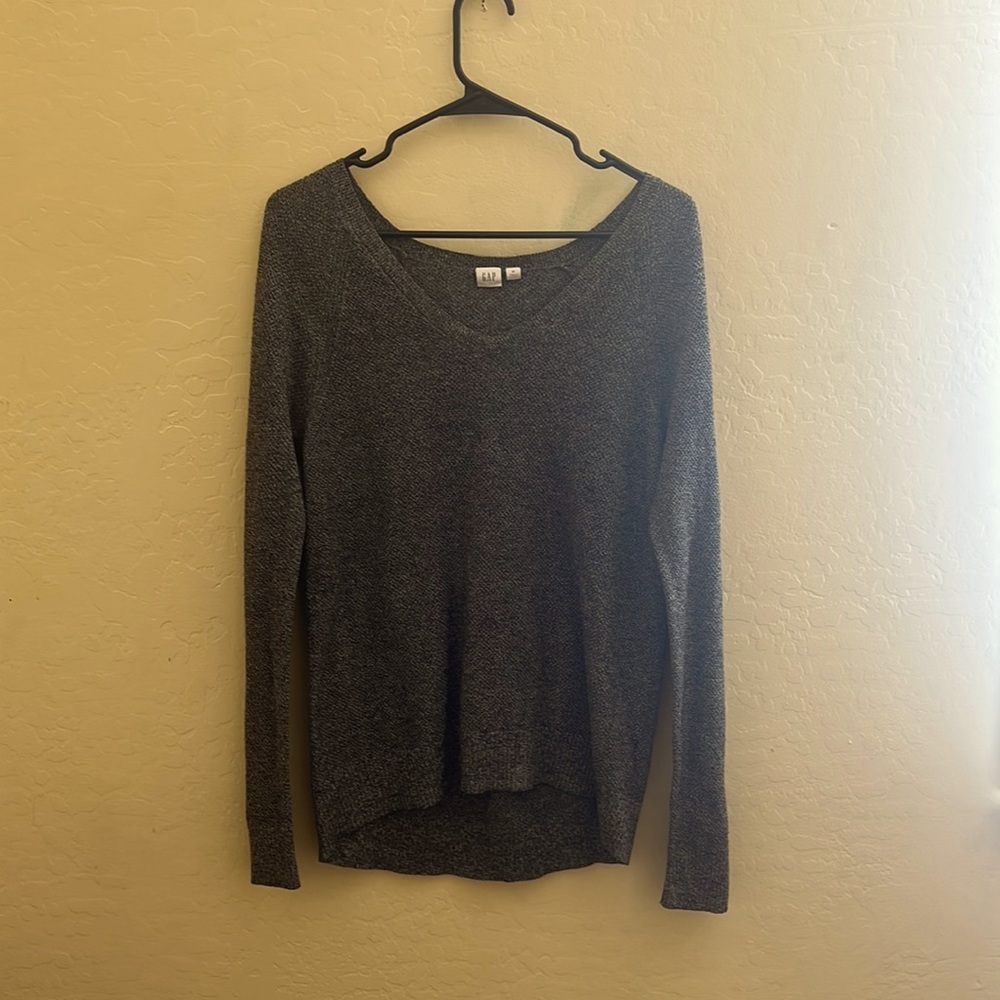 Gently used , gray, mixed with white long sleeve , v- neck , cute and simple